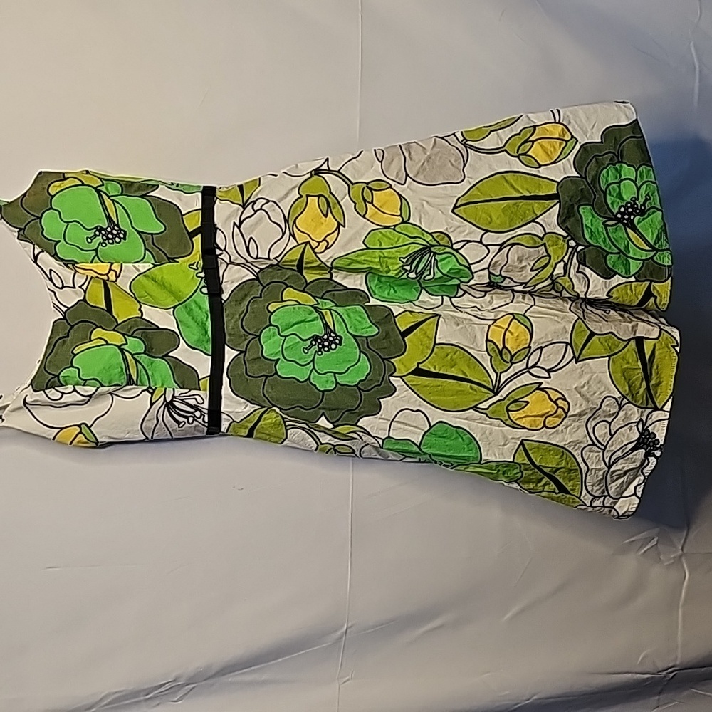 A.B.S. Allen Schwartz Floral Fit Flare Summer Dress Green White Sz 8